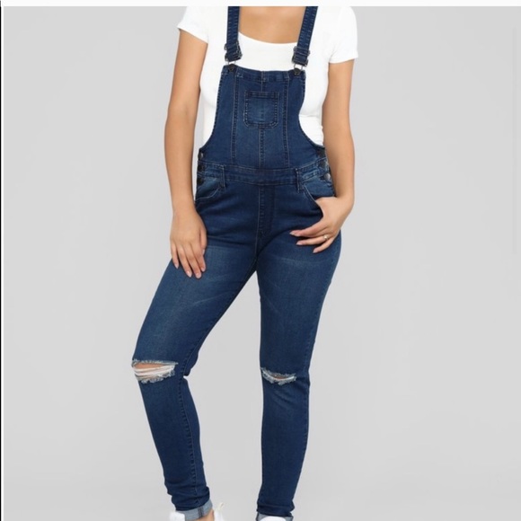 NWT Denim Overalls with Distressed Knees - Picture 3 of 6